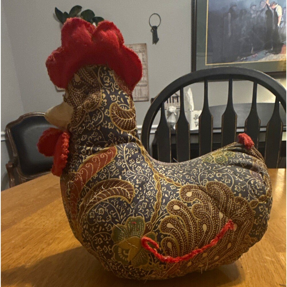 Primitive Folk Art Fabric Rooster Chicken Paisley Farmhouse Country Decor 10”